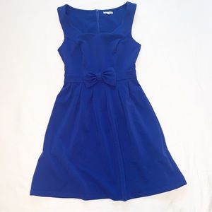 NWOT Blue Sleeveless A-line Dress with Bow and Scallop Neckline